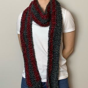 Scarf knit burgundy red gray fringe